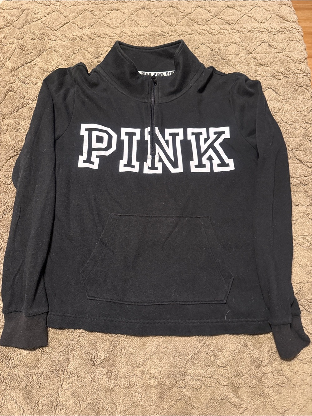 PINK Victoria's Secret Black Half-Zip Pullover with White Logo